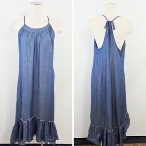 Stillwater The Brand Blue Chambray Midi Dress Racerback Tie Flowy Size Medium